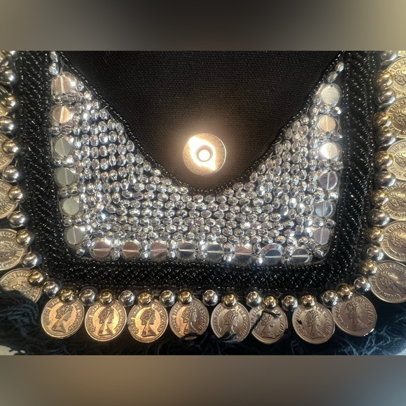 Shashi | Black Metallic Embellished Beaded Shoulder Bag - Picture 9 of 16